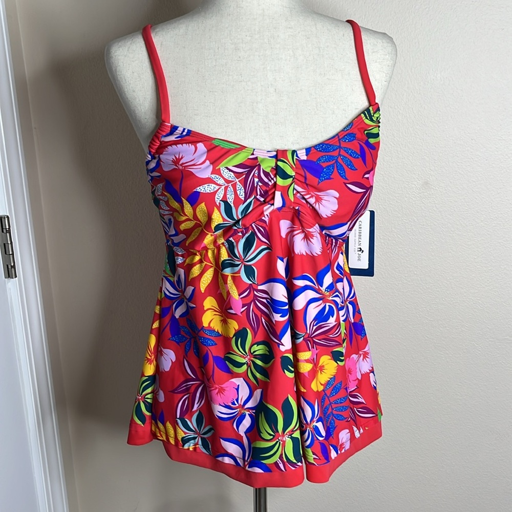 Caribbean Joe Babydoll Tankini Swim Top - Picture 3 of 7